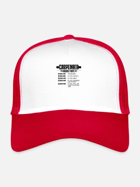 Drôle de charpentier cadeau charpentier tarif horaire - Casquette trucker  - blanc/rouge - Devant