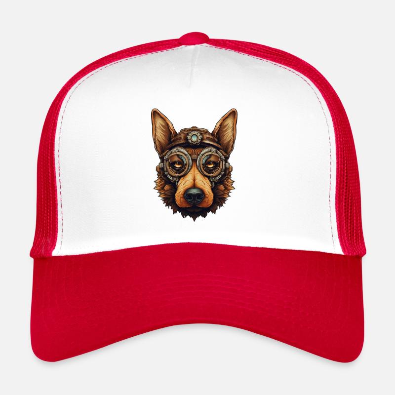 Steampunk German Shepherd Dog in Clockwork Trucker Cap