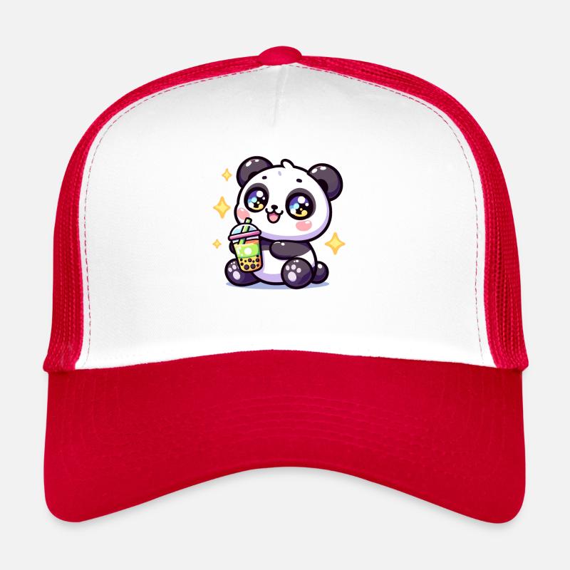 Panda Bubble Tea Boba Kawaii - Casquette trucker  - blanc/rouge