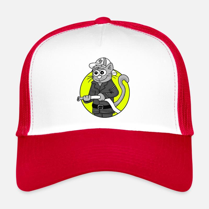 Retro Fire Brigade Cat - Trucker Cap - white/red