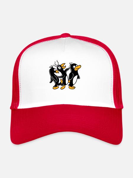 Crazy penguins running stupid kicking team friends - Trucker Cap - white/red - Front