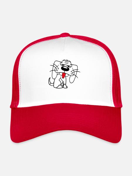 chien assis drôle mignon tirer la langue bande dessinée - Casquette trucker  - blanc/rouge - Devant