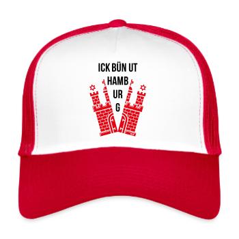Ick Bün Ut Hamburg (Plattdeutsch / Wappen) - Trucker Cap - Weiß/Rot - Vorne