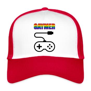 GAMER - GAYMER - JOUEUR - MANETTE - GAME OVER - Casquette trucker  - blanc/rouge - Devant