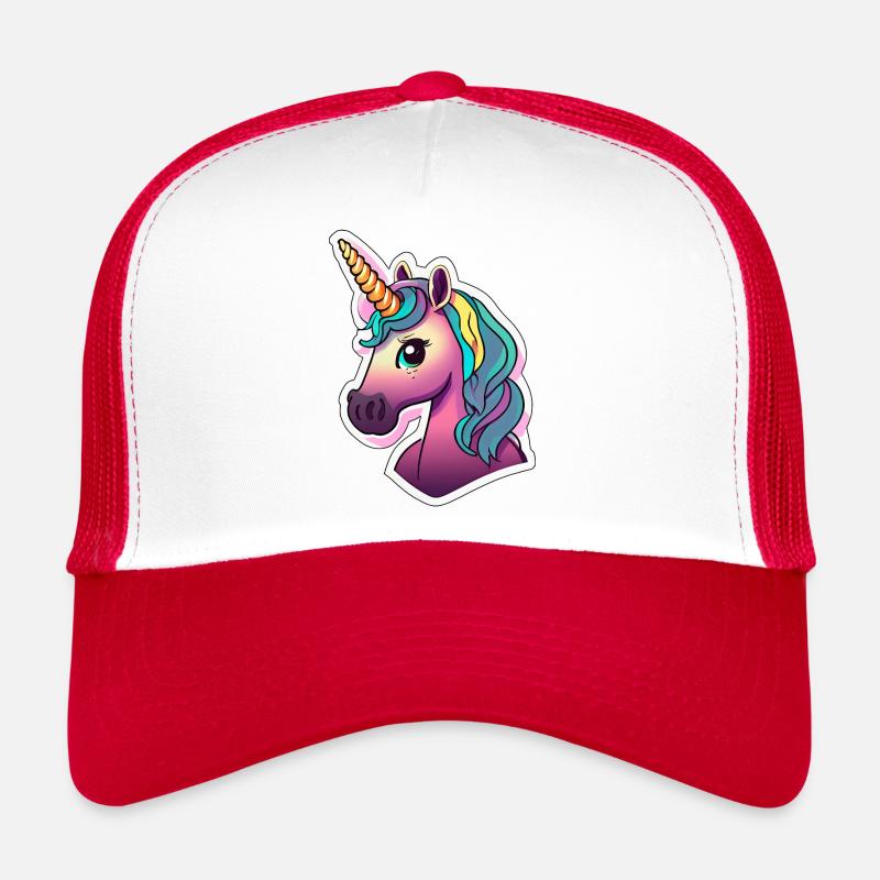 Regenbogen Einhorn für Mädchen Kinder Pferd - Trucker Cap - Weiß/Rot