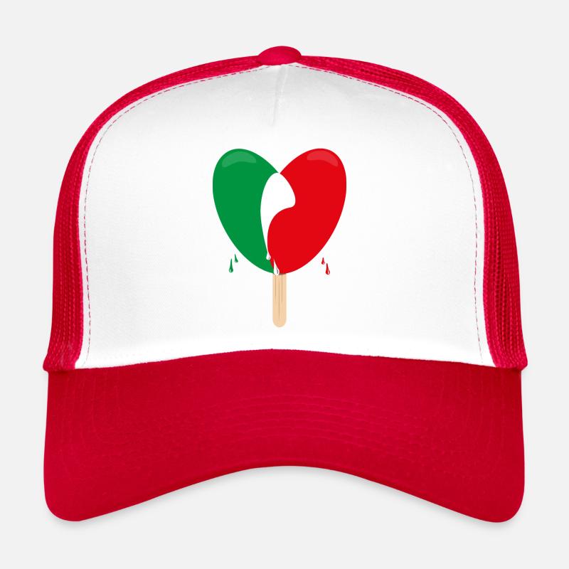 Flagge von Italien mit Herz und Eis. - Trucker Cap - Weiß/Rot