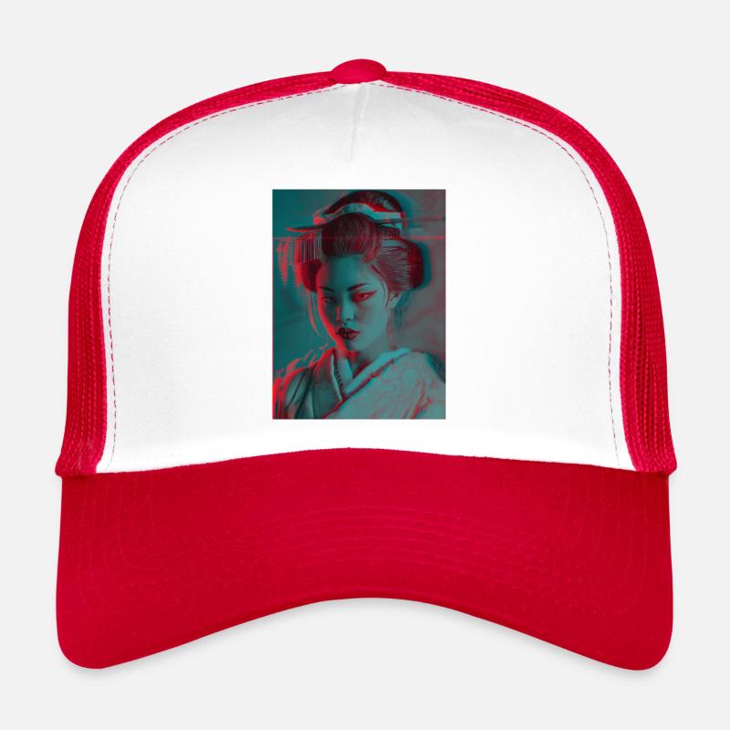 Portrait néon de geisha glitch Casquette trucker 