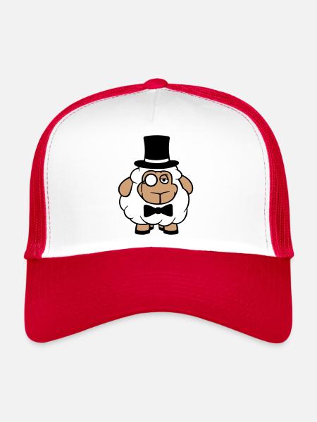 mouton M. Gentleman chapeau haut de forme Monocle lunettes - Casquette trucker  - blanc/rouge - Devant