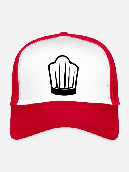 Toque Chef de cuisine - Casquette trucker  - blanc/rouge - Devant