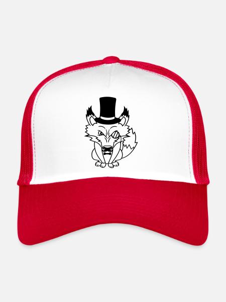 Fox Red Fox Sir Mr. Top Hat Monocle Glasses - Trucker Cap - white/red - Front