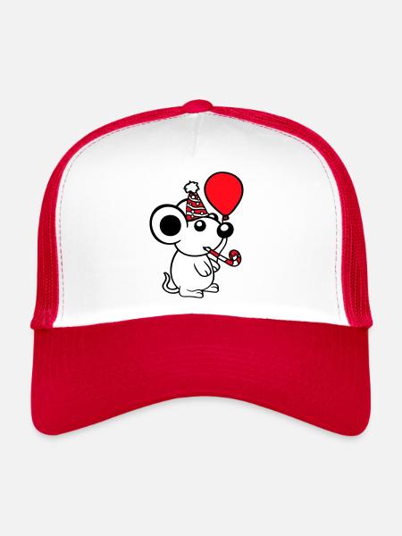 Mouse Birthday Party Birthday Party Party Hat - Trucker Cap - white/red - Front
