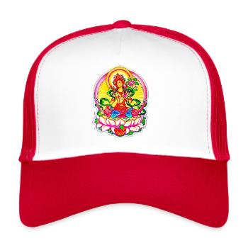 Tara Tibet Bouddhisme Fleur de Lotus Déesse du Soleil Om - Casquette trucker  - blanc/rouge - Devant