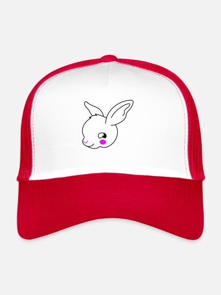 Two color rabbit face ears - Trucker Cap - white/red - Front