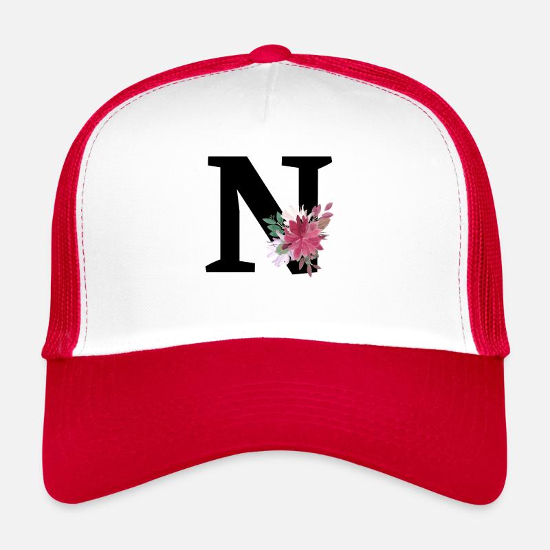 Buchstabe n blumig - Trucker Cap - Weiß/Rot