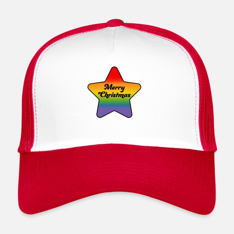 LGBTQI Merry Christmas Regenbogen Stern - Trucker Cap - Weiß/Rot