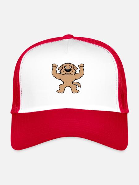 Chien Bodybuilder Muscles forts Gym Haltérophilie - Casquette trucker  - blanc/rouge - Devant
