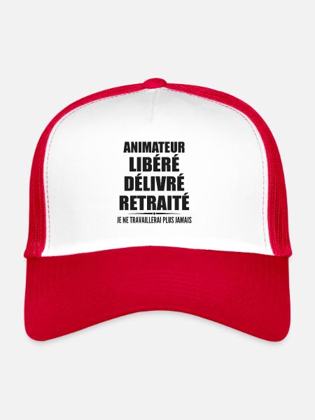 Animateur célèbre sa retraite avec humour cadeau - Casquette trucker  - blanc/rouge - Devant