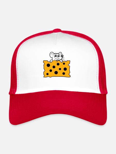 La souris mange d’énormes trous faim de fromage manger délicieux - Casquette trucker  - blanc/rouge - Devant