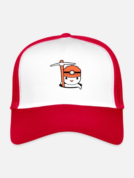 Duck Bottom Hole Miner Pickaxe Helmet Lamp Cute - Trucker Cap - white/red - Front