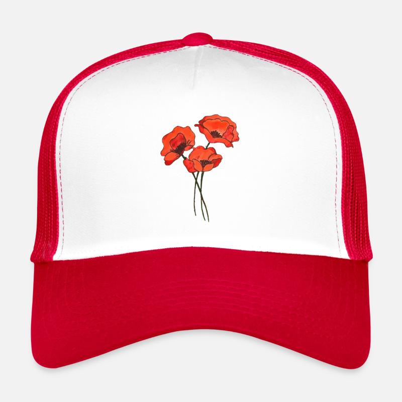 Trio de coquelicots - Casquette trucker  - blanc/rouge
