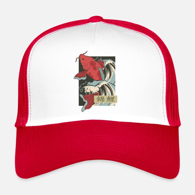 Vintage Koi Waves - Trucker Cap - white/red