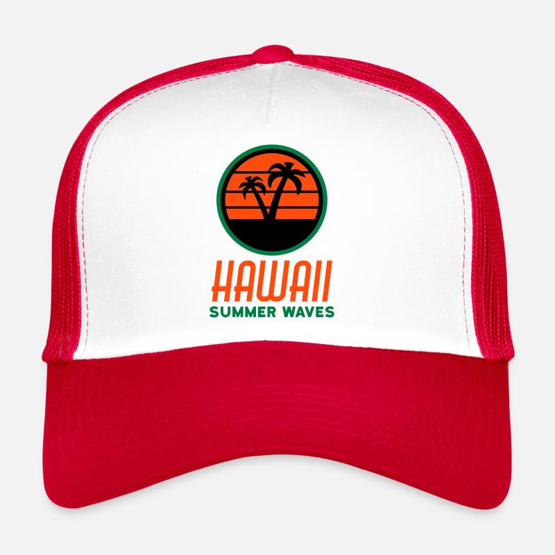 Hawaï, vagues d’été (cercle, soleil, palmiers) Casquette trucker 