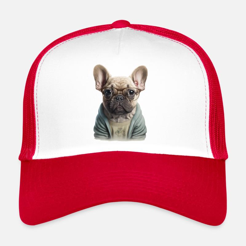bébé bouledogue mignon avec des lunettes - Casquette trucker  - blanc/rouge