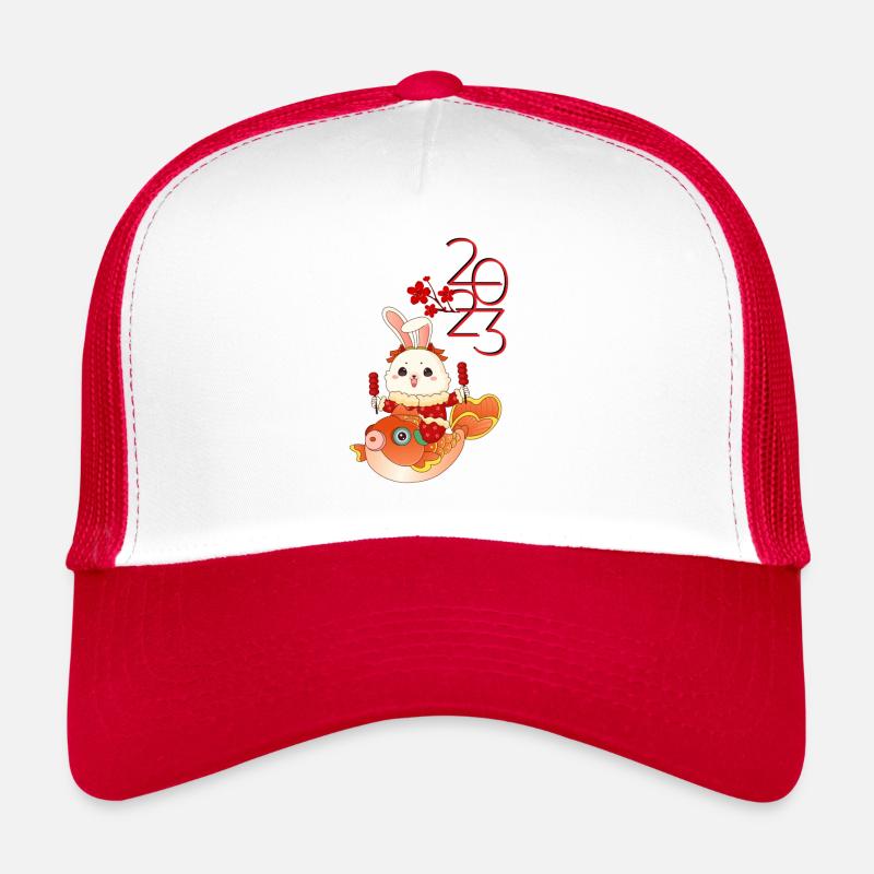 Chinesisches Neujahrsdesign 2023 - Trucker Cap - Weiß/Rot