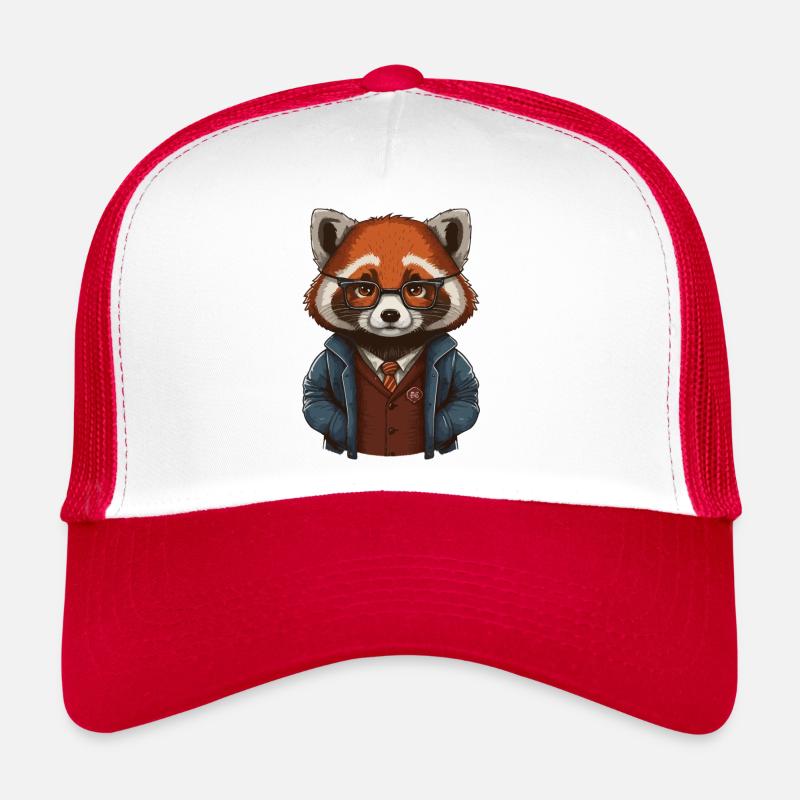 roter Panda als Hipster - Trucker Cap - Weiß/Rot