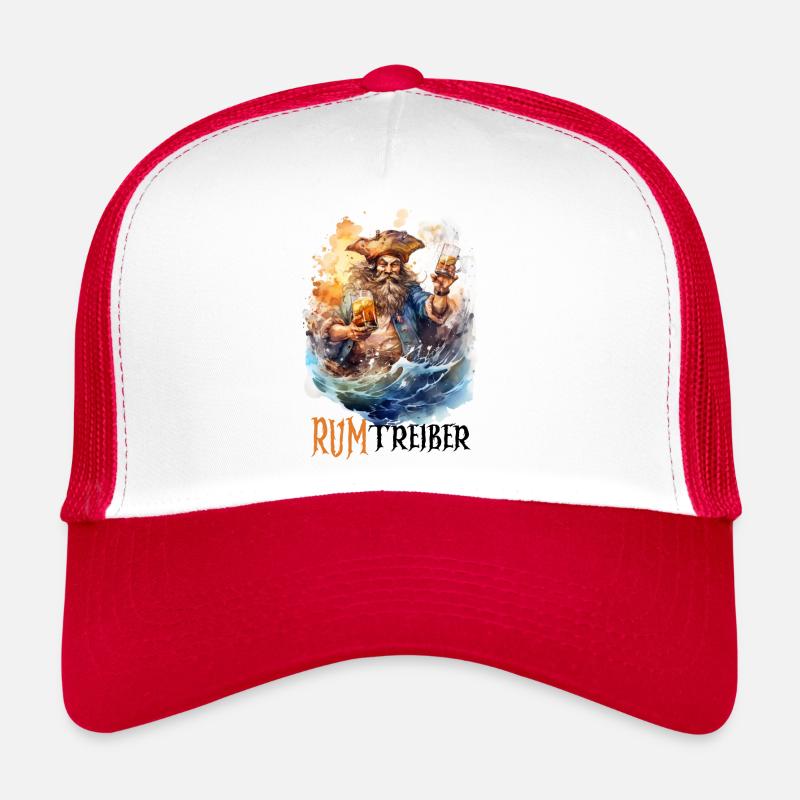 Party Abenteuer mit dem 'RUMtreiber Funshirt - Trucker Cap - Weiß/Rot