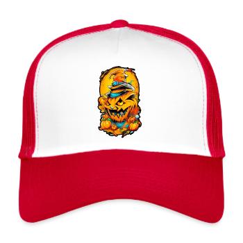 Halloween Pumpkin Head 01 - Trucker Cap - white/red - Front