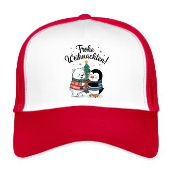 Eisbär Pinguin Frohe Weihnachten Tannenbaum süß - Trucker Cap - Weiß/Rot - Vorne