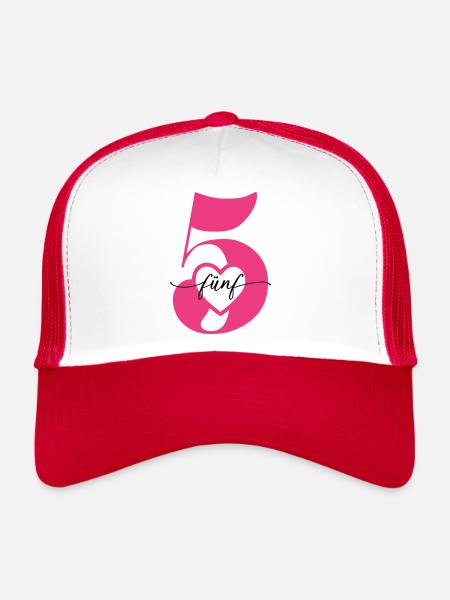 Digit Five 5 with Heart - Trucker Cap - white/red - Front