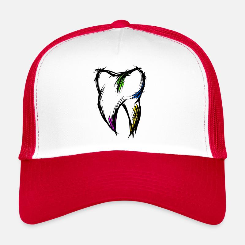 Dent colorée, dessin, dessinée à la main. - Casquette trucker  - blanc/rouge