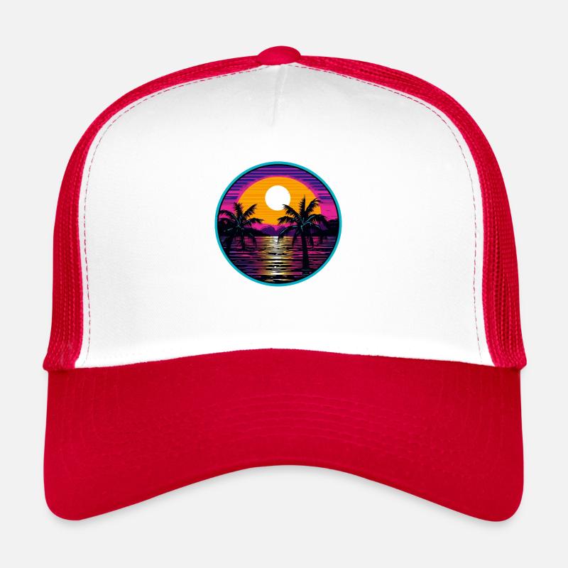 Synthwave Ocean - Trucker Cap - Weiß/Rot
