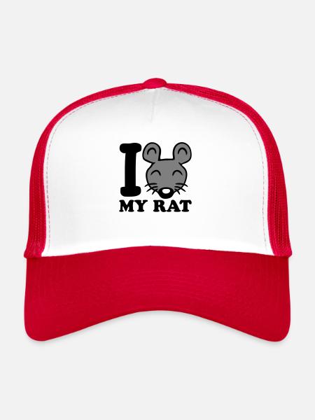 J’adore mon rat texte disant souris mignon petit rat - Casquette trucker  - blanc/rouge - Devant