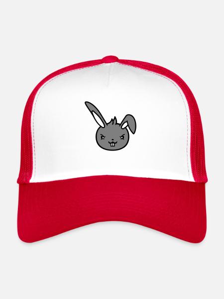 Lapin Mauvais Œil Coquin Cool Déterminé Drôle - Casquette trucker  - blanc/rouge - Devant