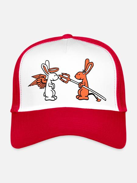Hase Engel Gewissen Teufel Dämon Böse Satan Hölle - Trucker Cap - Weiß/Rot - Vorne