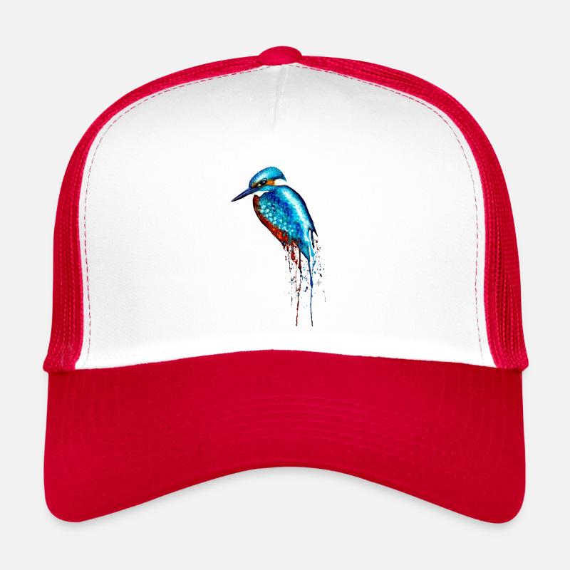 Watercolor Kingfisher - Trucker Cap - white/red