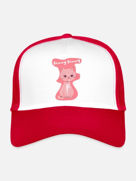 Jolie chemise chaton 'Yummy' en rose - Casquette trucker  - blanc/rouge - Devant