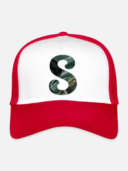 Green Marbled S Letter - Trucker Cap - white/red - Front