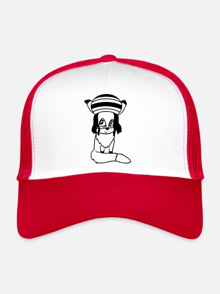 Fox Raggae Jamaica Hat Rasta Curls Chill Hat - Trucker Cap - white/red - Front