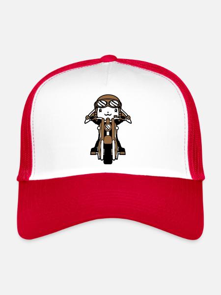 Lapin Moto Riding Motard Scooter Mobylette Cool - Casquette trucker  - blanc/rouge - Devant