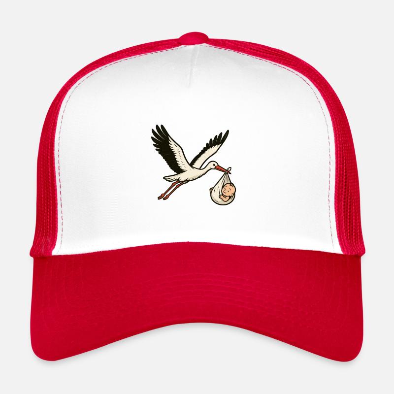 Cigogne blanche avec bébé - Casquette trucker  - blanc/rouge