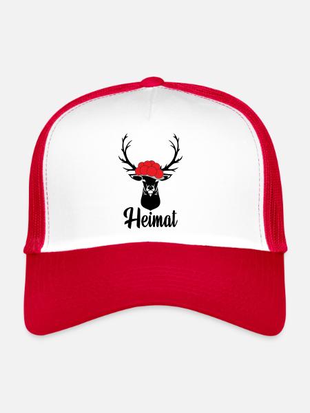 Heimat Schwarzwald Bollenhut Hirsch Aufkleber - Trucker Cap - Weiß/Rot - Vorne