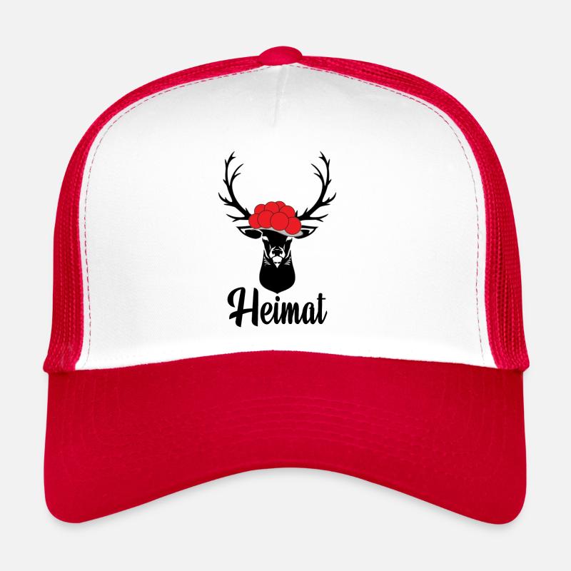 Heimat Schwarzwald Bollenhut Hirsch Aufkleber - Trucker Cap - Weiß/Rot