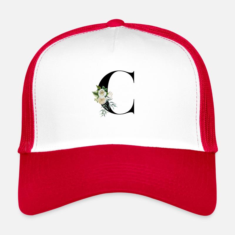 lettre C fleuris - Casquette trucker - blanc/rouge