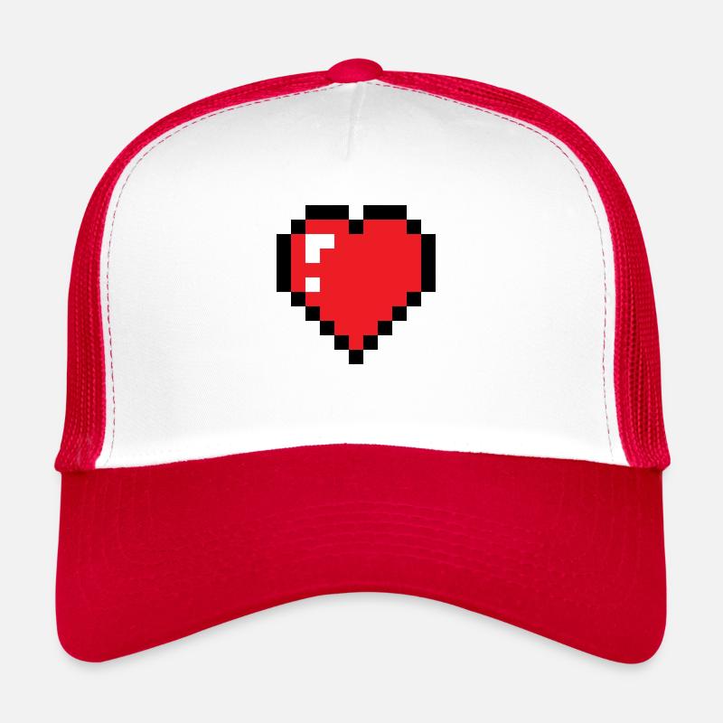Coeur pixel - Casquette trucker  - blanc/rouge