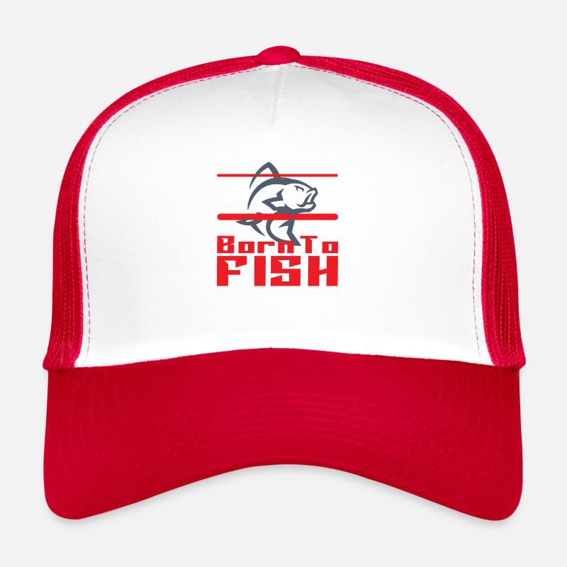 Né pour pêcher - Casquette trucker  - blanc/rouge