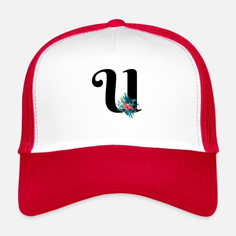 Buchstabe U geblümt - Trucker Cap - Weiß/Rot